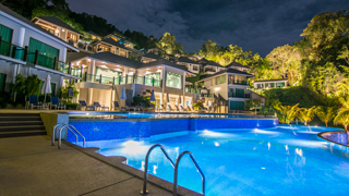 Nighttime pool at Cherating hotel